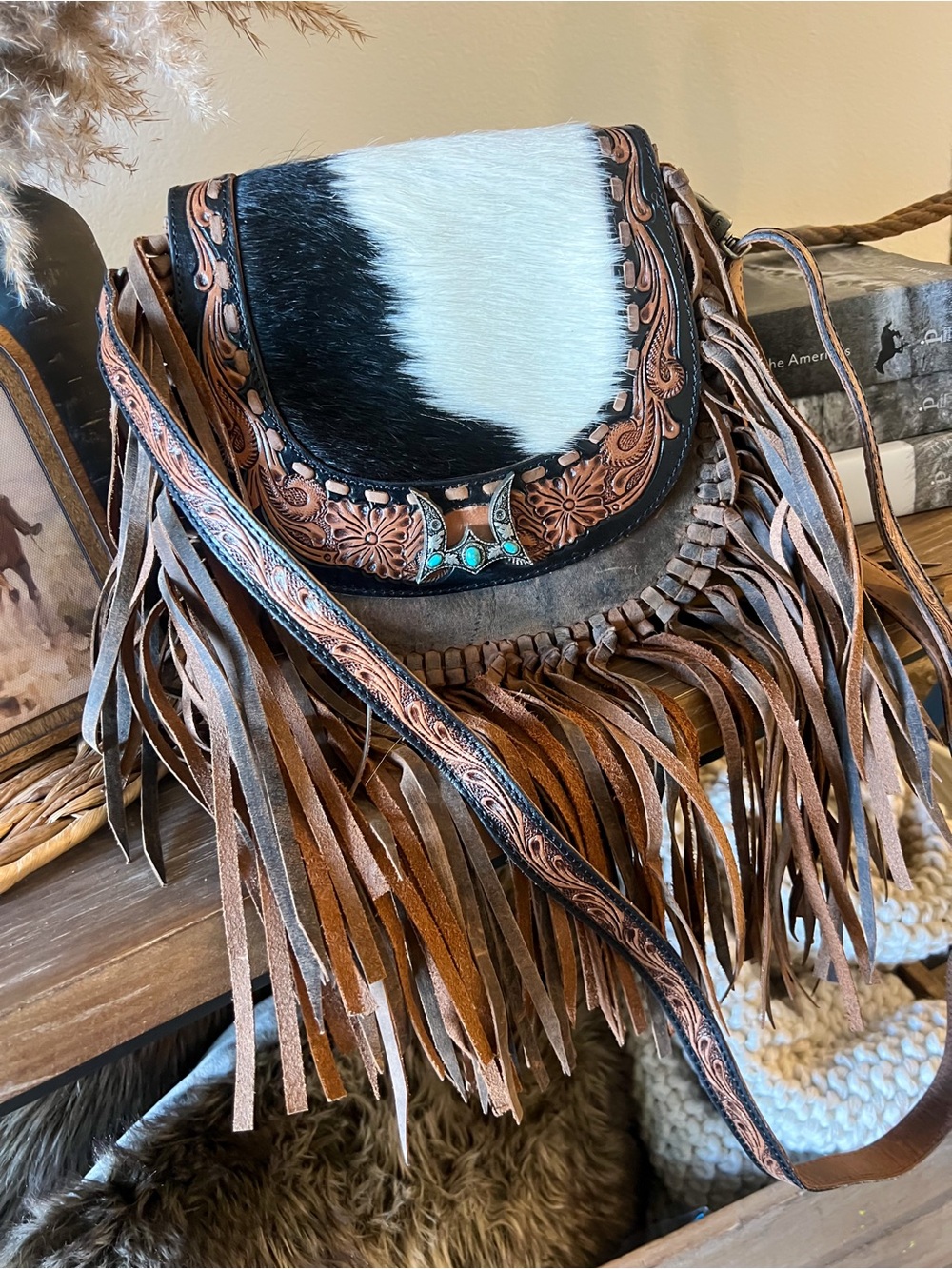 Myra Bag - Loyal West Brown Fringe Saddle Bag - Picture 2 of 3